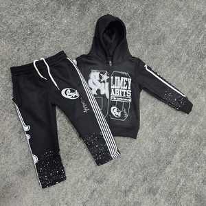 Conjunto de Sudadera con Capucha y Pantalones Deportivos Acampanados con Lavado Ácido Personalizado para Hombre, Ropa Deportiva Vintage de Calle, Sudadera con Capucha y Cremallera de Peso Pesado - Product Image 2