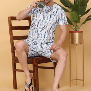 Conjuntos de pantalones cortos informales para hombre, novedad de verano al por mayor, conjuntos de 2 piezas, camiseta transpirable, pantalones cortos con cordón de manga corta y hombros descubiertos de talla grande - Product Image 2