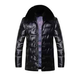 Veste d'hiver vintage pour homme en cuir et toile sherpa, imperméable, respirante, écologique, doublure en peluche, couture robuste, style urbain - Product Image 2
