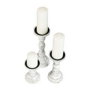 Juego de 3 candelabros de madera blanca desgastada rústica hecha a mano, perfectos para bodas, centros de mesa de decoración del hogar y estilismo para eventos. - Product Image 3