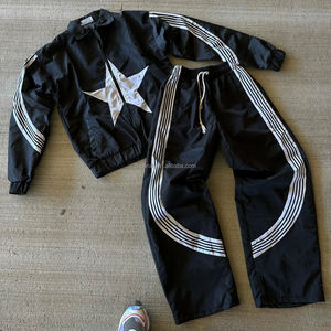 Unisex <b>Polyester</b> <b>Jogger</b> Sets Two Piece Set Patchwork Zip up Puff Track Nylon Jacket and Track Pants Custom Nylon Tracksuit Men - Product Image 5