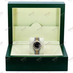 Reloj de diamantes de moissanita de dos tonos con esfera de números romanos negros, visualización de fecha y pulsera completamente helada Reloj unisex de lujo - Product Image 5