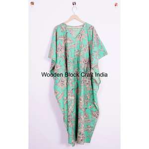 ชุดคาฟตันผ้าฝ้ายลายดอกไม้สไตล์อินเดีย ชุดคาฟตันยาวสำหรับคุณแม่ตั้งครรภ์ ชุดคลุมชายหาด ชุดนอน ชุดคาฟตันอินเดียแบบแม็กซี่เดรส - Product Image 6