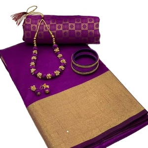 Tusser Silk y Bavanchi Border Jacquard Blusa con joyería Sari Set Ropa de fiesta formal para mujer - Product Image 1