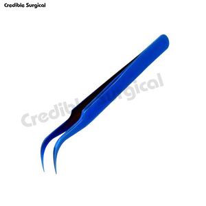 Juego de pinzas para pestañas de acero inoxidable con revestimiento azul de alta calidad, puntas puntiagudas curvas rectas, Tipo de Volumen de fibra de belleza - Product Image 4