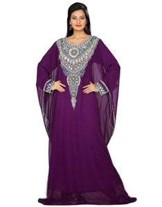 Vestido de noche árabe de Dubái, caftán marroquí de manga larga con cuentas, púrpura impresionante - Product Image 1