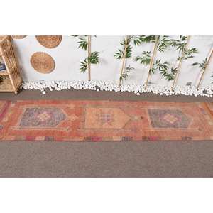 Tapis en Laine Turc Vintage de 2.4X11 Pieds, Orange, Violet, Patchwork Design Style Classique, Latex, pour Adolescents - Product Image 2