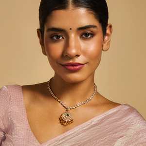 Rose Gold & Platinum Inlay Temple <b>Necklace</b> with Figaro Chain for Wedding Engagement & Gift Occasions - Product Image 1