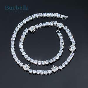 Alta calidad 925 Plata y 14K chapado en oro blanco elegante 5mm Moissanite Diamond Iced Eye Cadena de tenis para hombres collares de hombres - Product Image 4