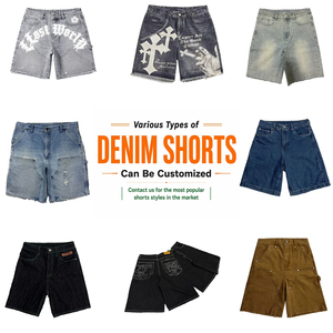 Pantalones Cortos Bermuda Vaqueros Vintage para Hombre con Estampados Religiosos y Parches, Cintura Alta, Cierre de Botones, Estilo Lona 100% Algodón - Product Image 5