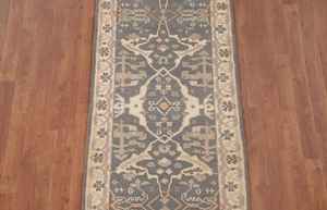 Tapis oriental moderne Oushak géométrique gris/ivoire noué à la main 3 'x 6' tapis en laine abstrait taille personnalisée options de couleur pour la maison - Product Image 3