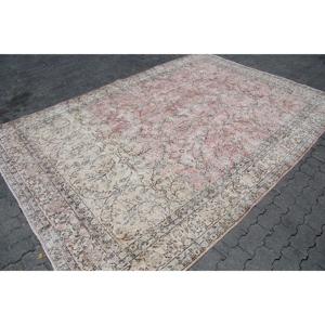 Vintage Turkish Rug, 7.1x10.2 ft Oversize Rug, <b>Pink</b> Gray Solid Rug - Product Image 3