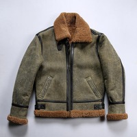 Veste bomber B3 vintage pour homme en véritable peau de mouton avec col en fausse fourrure sherpa, col rabattable, doublure sherpa sur le devant