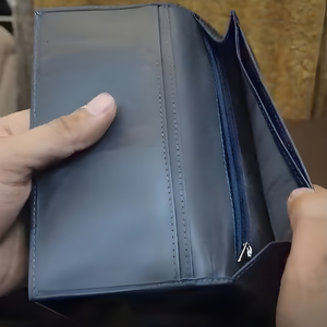 Portefeuille long en cuir de qualité supérieure pour homme avec plusieurs emplacements pour cartes et poche zippée, élégant portefeuille bifold bleu marine formel - Product Image 3