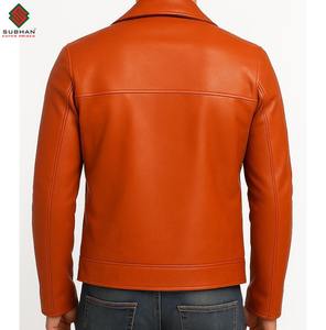 Chaqueta Bomber de Cuero Sintético Naranja Hecha a Mano, Estilo Clásico Vintage para Hombre, Forro de Lana con Patrón Sólido, Informal - Product Image 3