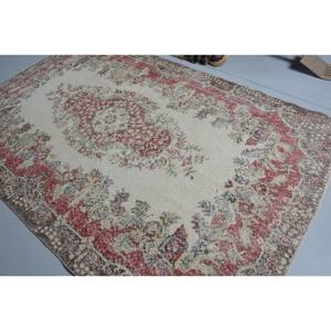 Tapis traditionnel en laine rouge beige écologique à poils moyens 5,9 x 9,4 pieds Design vintage turc en patchwork Tapis de salle à manger pour adolescents - Product Image 4