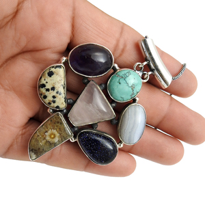 Multi pierres précieuses naturelles en argent sterling 925 Design unique Pendentif élégant fait à la main Bijoux de Bohème Prix de gros Fournisseur en gros - Product Image 5