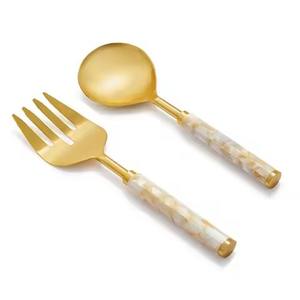 Serveurs à salade décoratifs en métal Serveur à salade en acier inoxydable plaqué or avec poignée ronde en nacre - Product Image 1