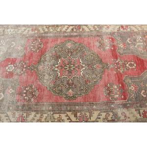Turkish Vintage Area Rug 4,2x8,3 ft, Red <b>Brown</b> Ikat Wool Rug - Product Image 5