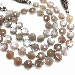 9MM Chocolate Moonstone Faceted Coin Shape Beads Natural Gemstone Coin Shape Beads <b>Center</b> <b>Drilled</b> - Product Image 5