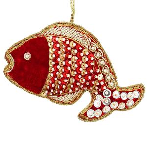 Zari tela bordada oro rojo árbol de Navidad adorno colgante novedad decoración para la coronación de la Reina Isabel - Product Image 6