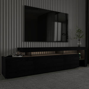 Meuble TV LED Beliz en bois noir élégant, moderne, élégant et fonctionnel, design européen, confortable, meuble TV haut de gamme - Product Image 3