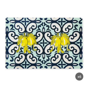 Set di 6 Piatti Rettangolari in Ceramica Amalfi di Excelsa, Tecnica di Stampa Digitale, Motivo Limoni, Costa Mediterranea di Amalfi - Product Image 1