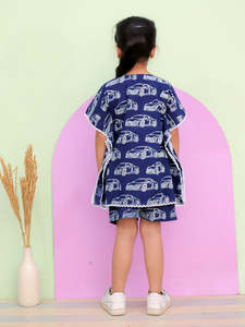 New Kids Wear 100% Tela de algodón con estampado a mano Vestido de caftán corto para niñas - Product Image 2