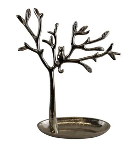 Support de bijoux en argent de conception d'arbre avec l'accent d'oiseau organisateur élégant pour boucles d'oreilles colliers anneaux vanité et décor à la maison - Product Image 6