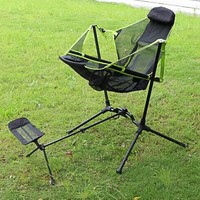 Hamac de camping pliable pour extérieur, jardin et patio, avec dossier réglable, appui-tête, fonction balancelle, porte-gobelet et siège rembourré