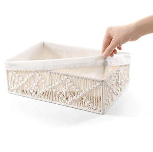 Hot Selling <b>Baskets</b> Wholesale Handmade Macrame <b>Storage</b> <b>Basket</b> Boho Decor Cotton Rope Handwoven Hollow <b>Basket</b> With Handle - Product Image 2
