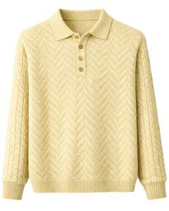 Pull en laine texturé à col polo jaune clair pour homme, fabriqué sur mesure, manches longues, pull d'hiver, doux, chaud, décontracté - Product Image 1