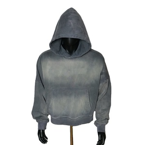 Custom Heavyweight Oversized Fleece Blank Plain Streetwear Vintage Acid Wash Pullover Sudaderas con capucha desgastadas para los hombres - Product Image 1