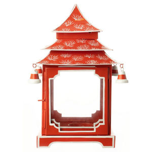 Farol de Vela de Metal Negro Estilo Chinoiserie con Detalles Dorados, Portavelas Decorativo para Decoración del Hogar - Product Image 3