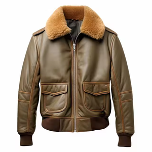 New 2025 Premium Brown Sheep Skin <b>Leather</b> Winter Jacket Men's Turn-down Fur Collar Low MOQ OEM Windbreaker Plus Size Zipper - Product Image 1