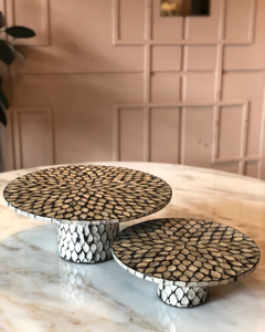 Bandeja con incrustaciones de madreperla con soporte para Ramadán Eid, bandeja redonda de madreperla para servir comida - Product Image 3