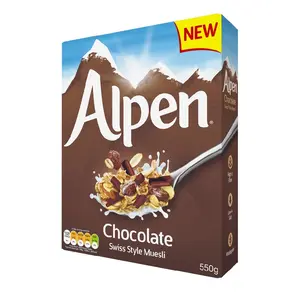 Alpen Swiss Style Muesli (Chocolat) Blé Complet (35%) Boîte Emballage Haute En Fibres Convenience Crunchy Breakfast Cereal
