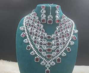 ชุดต่างหูสร้อยคอเพชรสไตล์อเมริกันสุดหรูทันสมัยเครื่องประดับทองเหลืองสำหรับงานแต่งงานงานหมั้นงานเฉลิมฉลองมีสไตล์ - Product Image 1