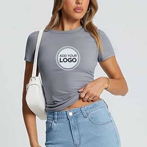 Tops de manga corta para mujer, camisetas de verano, Camiseta básica de moda informal con cuello redondo - Product Image 1