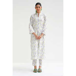 Ensemble coordonné imprimé en coton et viscose blanc pour femmes, tenue deux pièces avec manches courtes, hauts trois-quarts, tailles XS et XXS - Product Image 5