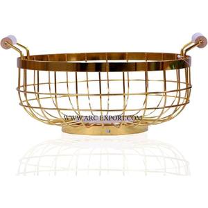 Metal Gold Polished Table Top Decorative Classic New Fancy Fruit <b>Basket</b> Large Size Wholesale Table Hotel Fruit <b>Storage</b> <b>Basket</b> - Product Image 1