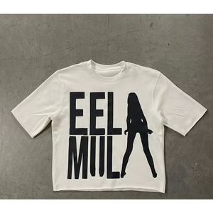 Camiseta serigrafiada OEM para hombre al por mayor 100% algodón con fibra de bambú peso pesado Puff impreso 300 gramos camiseta de tela - Product Image 3