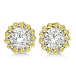 Boucles d'oreilles en or blanc 14 carats avec diamants jaunes ronds pour clous de 9 mm, boucles d'oreilles en diamants de 0,75 carat - Product Image 3