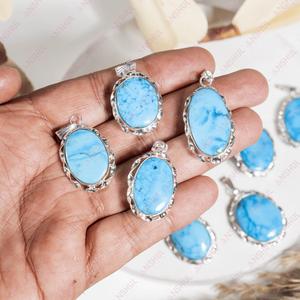 Pendentif ovale en turquoise bleue naturelle, cristaux de guérison de qualité supérieure pour la méditation, bijoux pour occasions spéciales, prix de gros. - Product Image 3