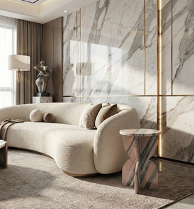 Table de chevet ronde en marbre rose, table d'appoint moderne faite à la main, base sculpturale artistique, mobilier de luxe pour la chambre à coucher, la salle à manger - Product Image 4