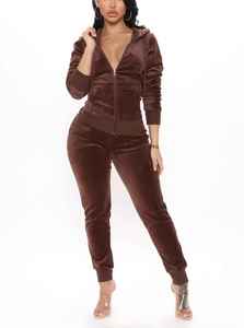 Ensemble de survêtement en velours pour femme, 2 pièces, avec logo personnalisé en strass, couleur unie, hiver 2026, violet - Product Image 3