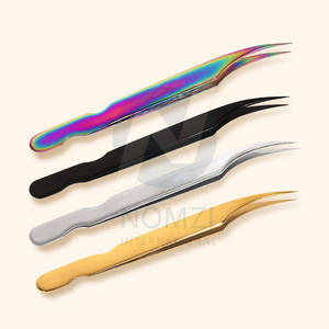 Vente en gros de haute qualité en acier inoxydable courbé noir doré, pince à épiler pour extension de cils au plasma, boîte de couleur à pointe en fibre d'emballage - Product Image 6