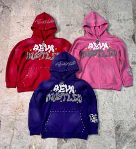 Sudadera con capucha con cremallera de felpa francesa personalizada de 400GSM, parches con apliques desgastados, ropa de calle lavada con ácido, Jersey de algodón 100%, sudaderas con cremallera - Product Image 6