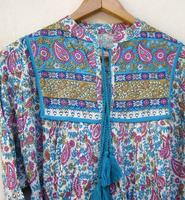 Robe longue en coton indien pour femmes impression bloc à la main bouton décor décontracté caftan taille libre grande taille vêtements d'été confortables
