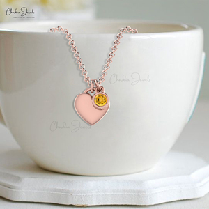 Femmes Mode 2024 Solide 14k Or Citrine Pendentif Collier 3mm Rond Pierre Solitaire Amour Collier Personnalisé Fine Jewelry - Product Image 2